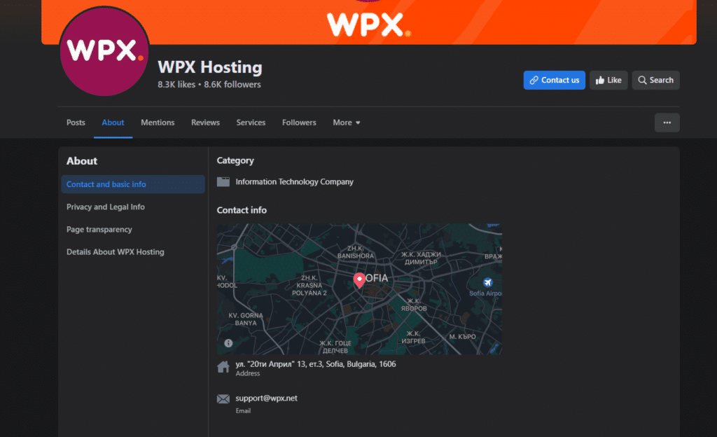 WPX Hosting Facebook Page